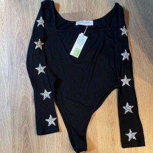 Black square neck bodysuit